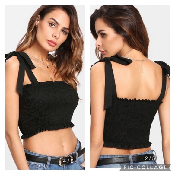 Shein Tied Shoulder Shirred Crop Top - Picture 1 of 6